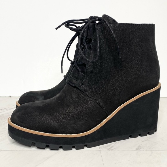 Eileen Fisher Alpine Black Wedge Lace Up Bootie 7 1/2 - Picture 1 of 13